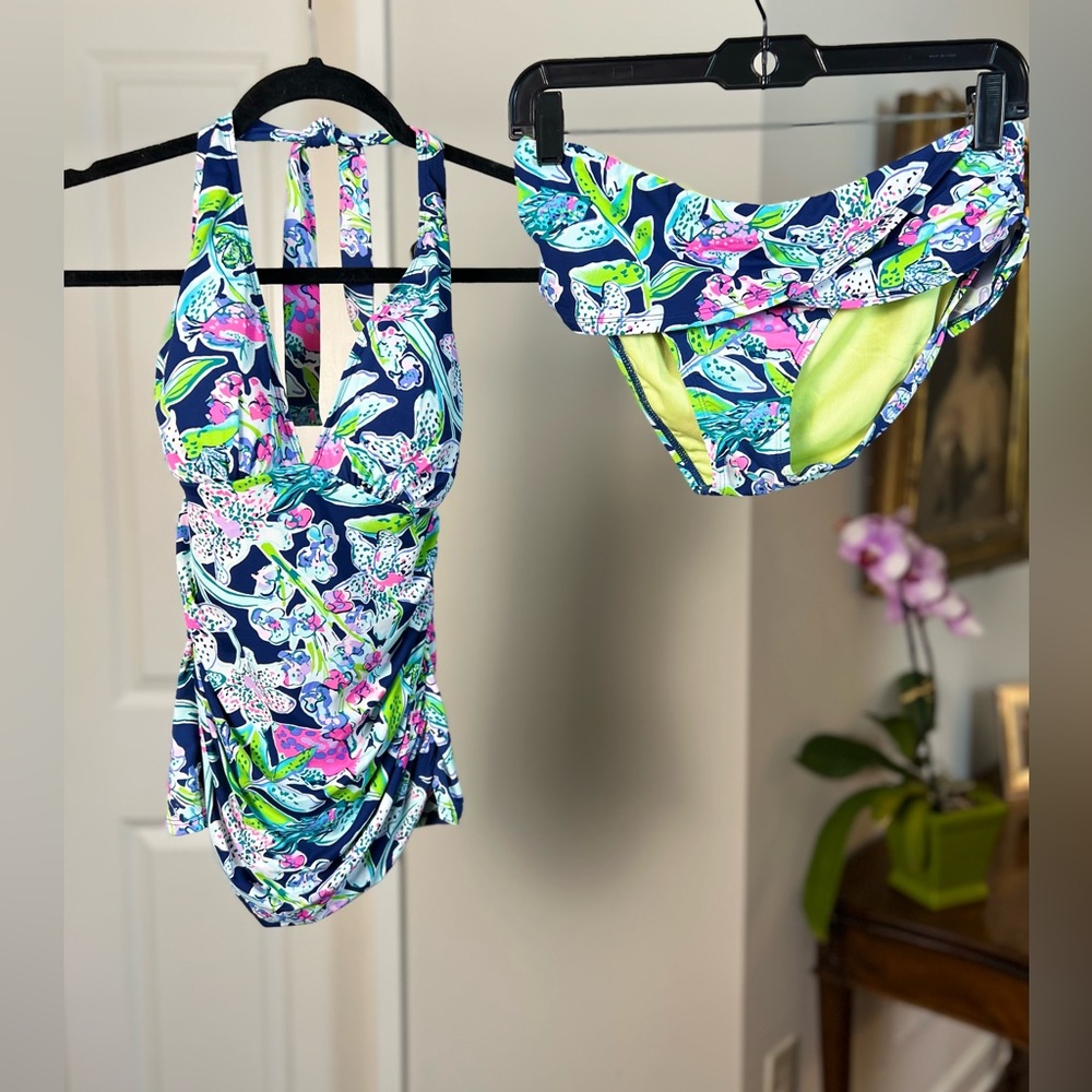 Lilly Pulitzer Bliss Bright Navy Sway This Way Halter Tankini